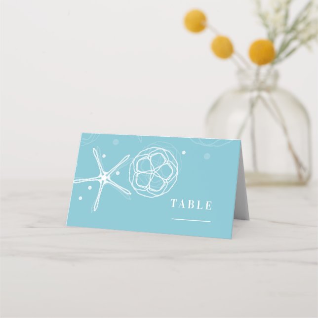 White Pearl Starfish Elegant Beach Wedding Place Card (Front)