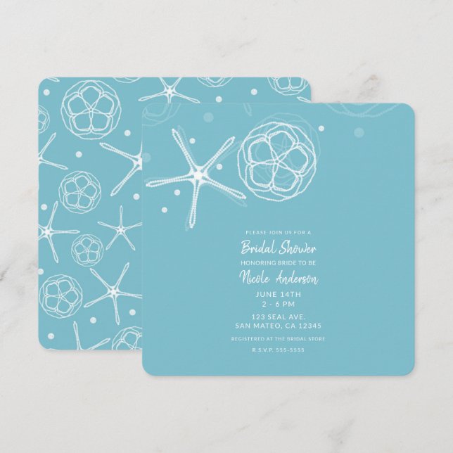 White & Pearl Starfish Wedding Bridal Shower Invitation (Front/Back)