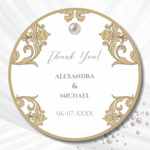 White Pearl Victorian Vintage Wedding Thank You Classic Round Sticker