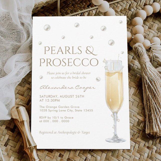 White Pearls and Prosecco Bridal Shower Invitation (Creator Uploaded)