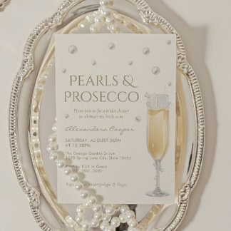 White Pearls and Prosecco Bridal Shower Invitation