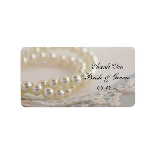 White Pearls Blue Lace Wedding Thank You Favour Address Label