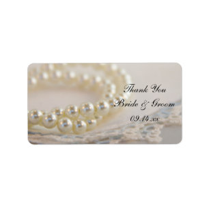 White Pearls Blue Lace Wedding Thank You Favour Label