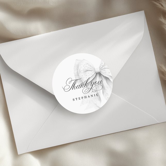 White Pearls Bow Bridal Shower Classic Round Sticker (Creator Uploaded)