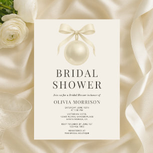 White Pearls Bow Coquette Bridal Shower Invitation