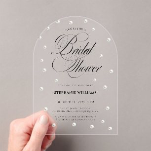 White Pearls Bridal Shower Acrylic Invitations