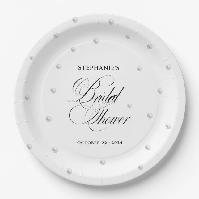 White Pearls Bridal Shower Paper Plate (Front)