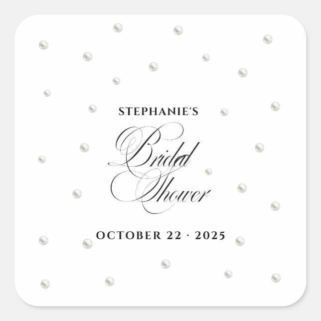White Pearls Bridal Shower Square Sticker (Front)