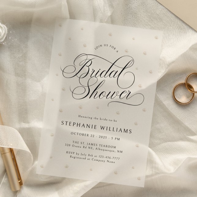 White Pearls Bridal Shower Vellum Vellum Invitations (Creator Uploaded)