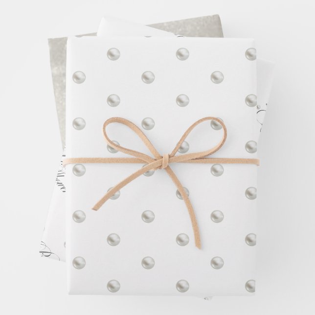White Pearls Bridal Shower Wrapping Paper Sheet (In situ)