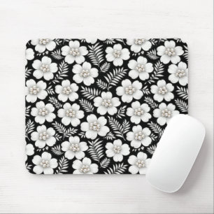 White Pearls in Flower Pattern Mouse Mat