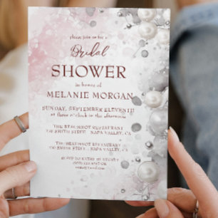 White Pearls Modern Pink Bridal Shower Invitation