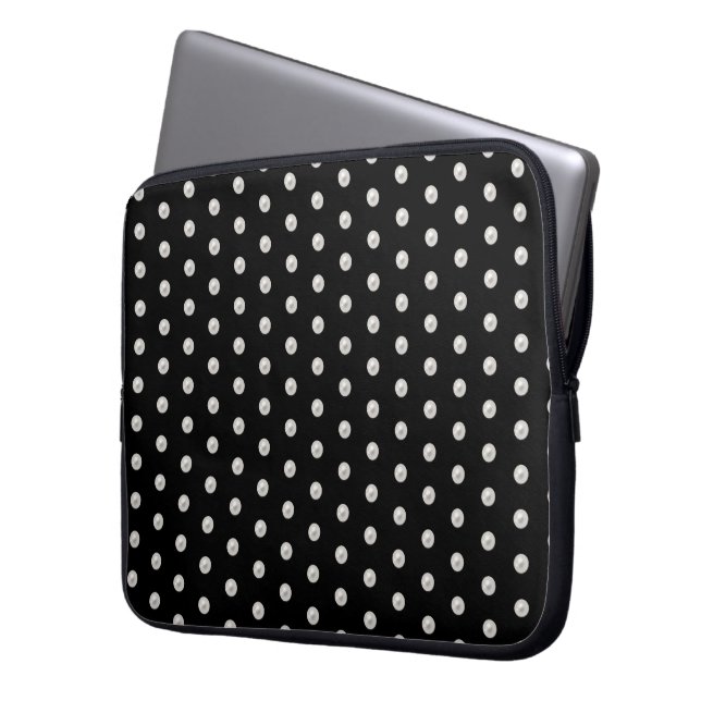White Pearls on Black  Laptop Sleeve (Front Left)