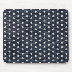 white pearls on blue denim mouse mat