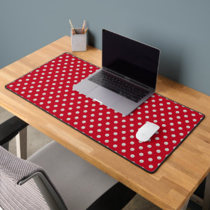 White Pearls On Red Desk Mat