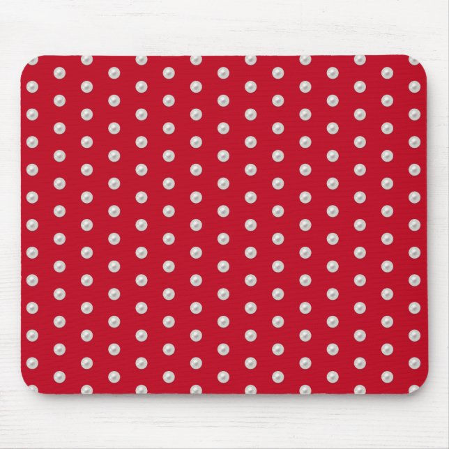 white pearls on red mouse mat (Front)
