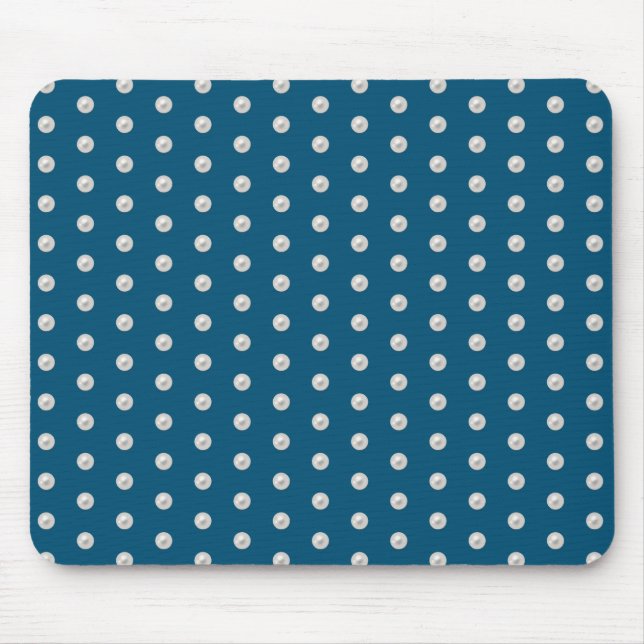 white pearls on teal blue mouse mat (Front)