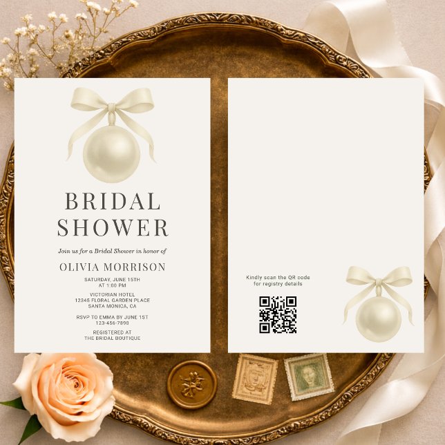 White Pearls QR Code Bridal Shower Invitation (Creator Uploaded)