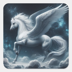 White Pegasus Against the Dark Blue Sky Square Sticker