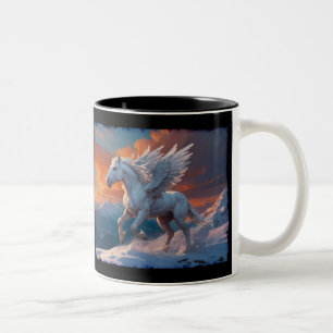 White Pegasus in the Mountains Two-Tone Coffee Mug