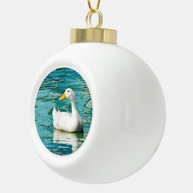 White Pekin Duck  - Nature Photo in Reflections Ceramic Ball Christmas Ornament (Right)