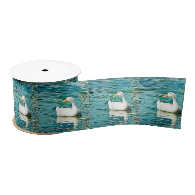 White Pekin Duck  - Nature Photo in Reflections Satin Ribbon (Spool)
