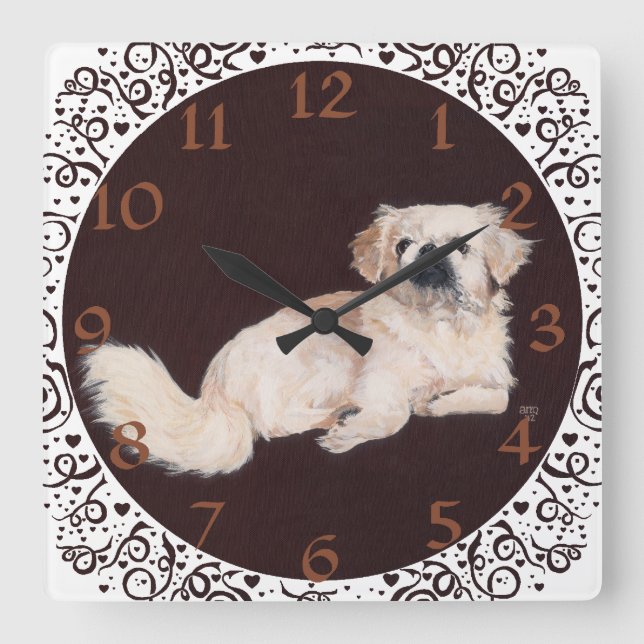 White Pekingese Clock (Front)