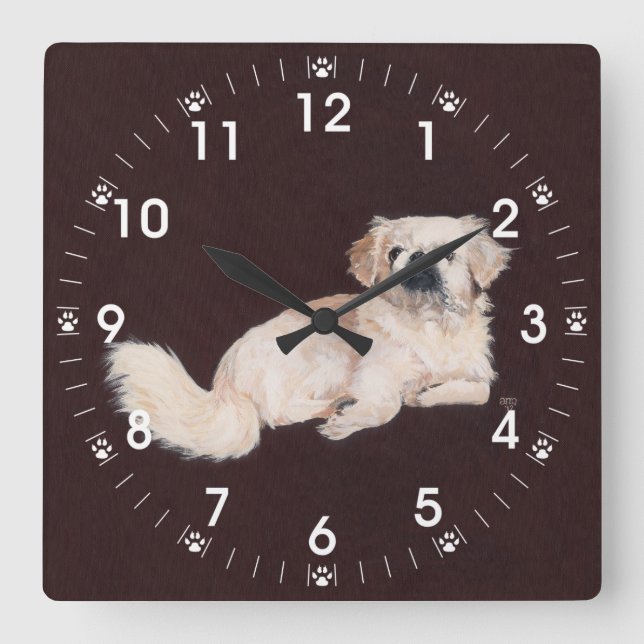 White Pekingese Clock (Front)