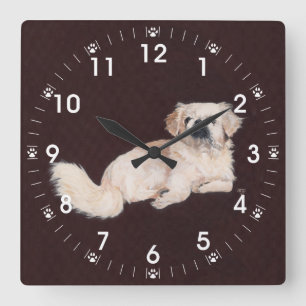 White Pekingese Clock