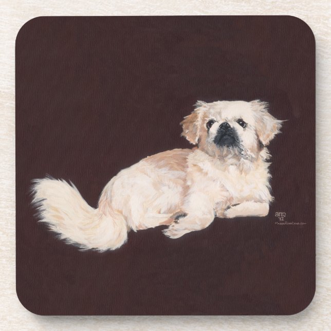 White Pekingese Dog Coaster (Front)