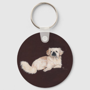 White Pekingese Dog Key Ring