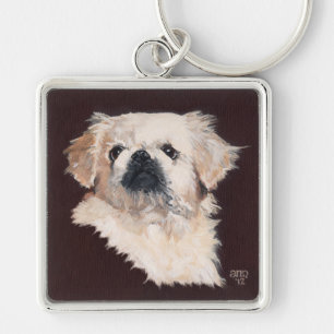 White Pekingese Dog Key Ring