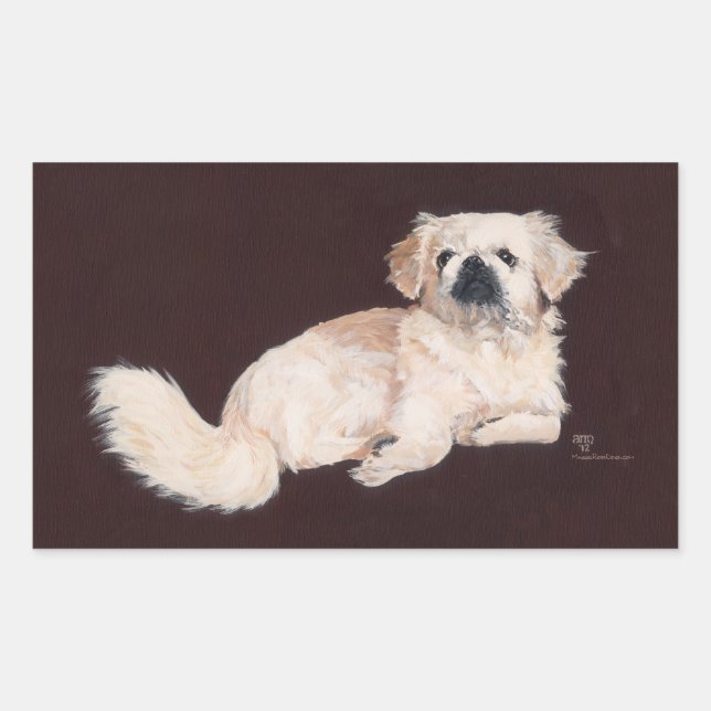 White Pekingese Dog Rectangular Sticker (Front)