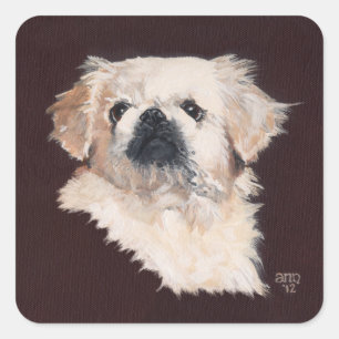 White Pekingese Dog Square Sticker
