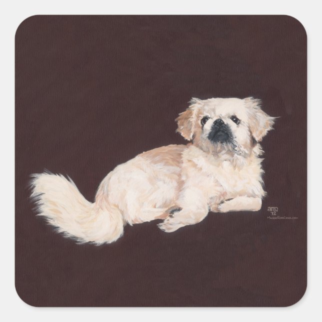 White Pekingese Dog Square Sticker (Front)