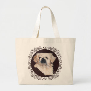 White Pekingese Head Study Large Tote Bag