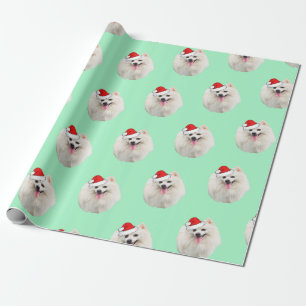 White Pekingese wearing a Santa Hat Wrapping Paper