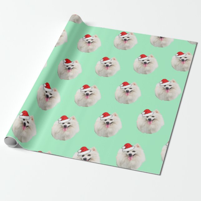 White Pekingese wearing a Santa Hat  Wrapping Paper (Unrolled)