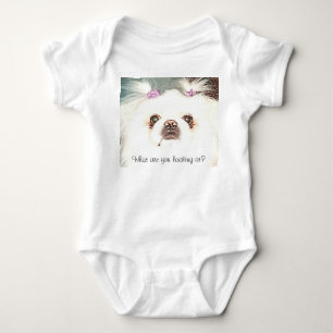 White Pekingese What are you looking at? Funny Baby Bodysuit