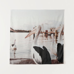 WHITE PELICAN ON BODY OF WATER DURING DAYTIME TAPESTRY