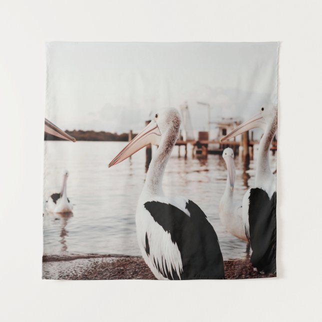 WHITE PELICAN ON BODY OF WATER DURING DAYTIME TAPESTRY (Front)