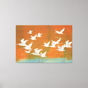 White Pelicans in Flight Coastal Fine Art Bird  Canvas Print