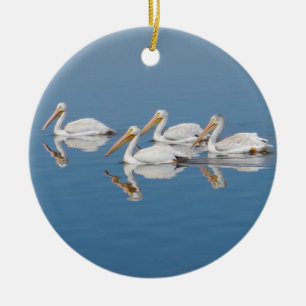 White Pelicans on Barr Lake Ceramic Tree Decoration