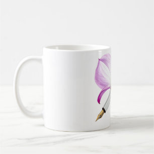 white pen whit pink ribbon coffee mug