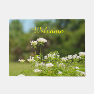 White Penta flowers Welcome Doormat