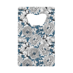 White peonies and blue tit birds