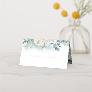 White Peonies and Greenery Elegant Wedding Place Card