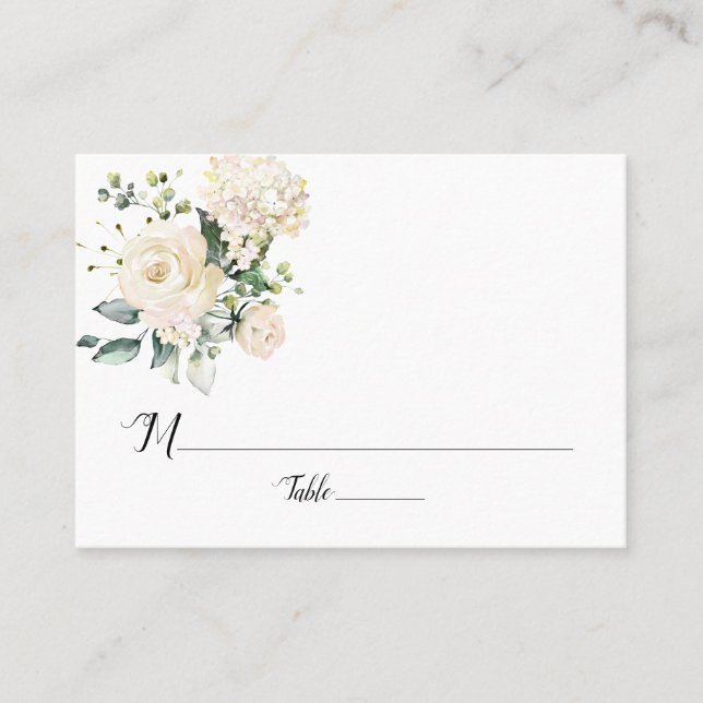 White Peonies and Roses Flat Place Cards (Front)