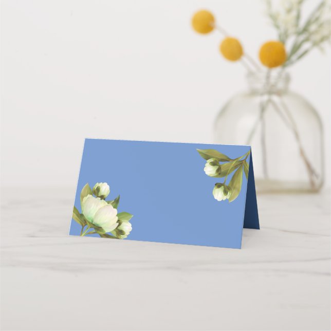 White Peonies Blank Place Cards (Front)