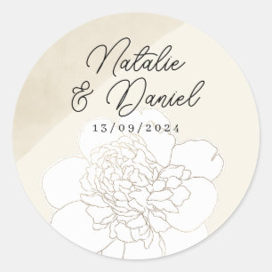 White Peonies Blossoms Wedding Classic Round Sticker